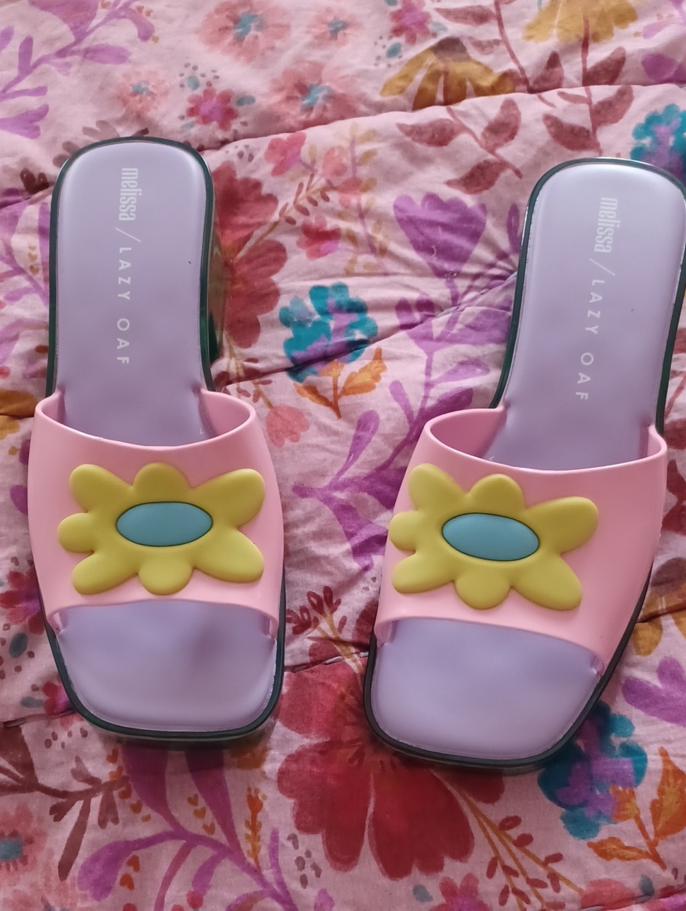 Melissa Pink Slide Mules with Yellow Floral Accent
